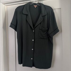 Eberjey Dark Green Pajama Top Button Front Medium